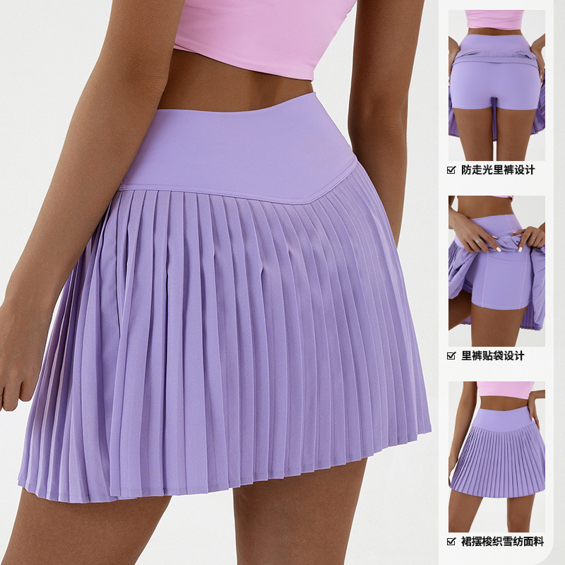 Cross-border Casual Stretch High Waist Fashion Sports Skirt Quick-drying Double-layer Pleated Skirt Fitness Yoga Tennis Suit