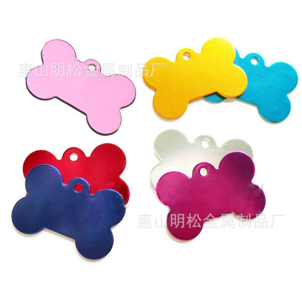 38mm Dog Tag Bone-Shaped Pet Crafts Aluminum Identity Tag Anti-Lost Cat Collar Pendant Key Ring Pendant