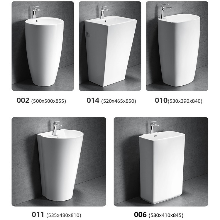 in stock Balcony Round Column Ceramic Integrated Wash Basin Toilet Floor Washbasin Hotel Small Apartment