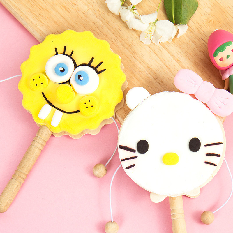 Hand-Painted Rattle DIY Material Kidsren's Hand-Cranked Small Drum Painting White Embryo Homemade Musical Instrument Graffiti Toy Handicraft Class