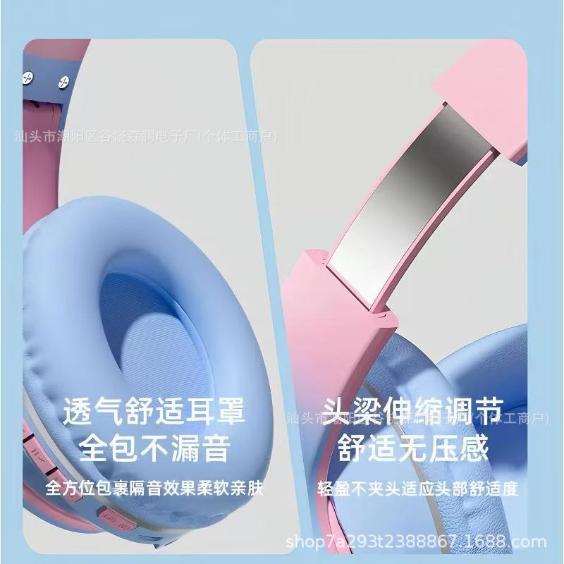 Cross-Border Popular High-Looking Cat-Ear Luminous Bluetooth Headset Head-Mounted Gaming Sports Headset Suitable for Apple and Huawei