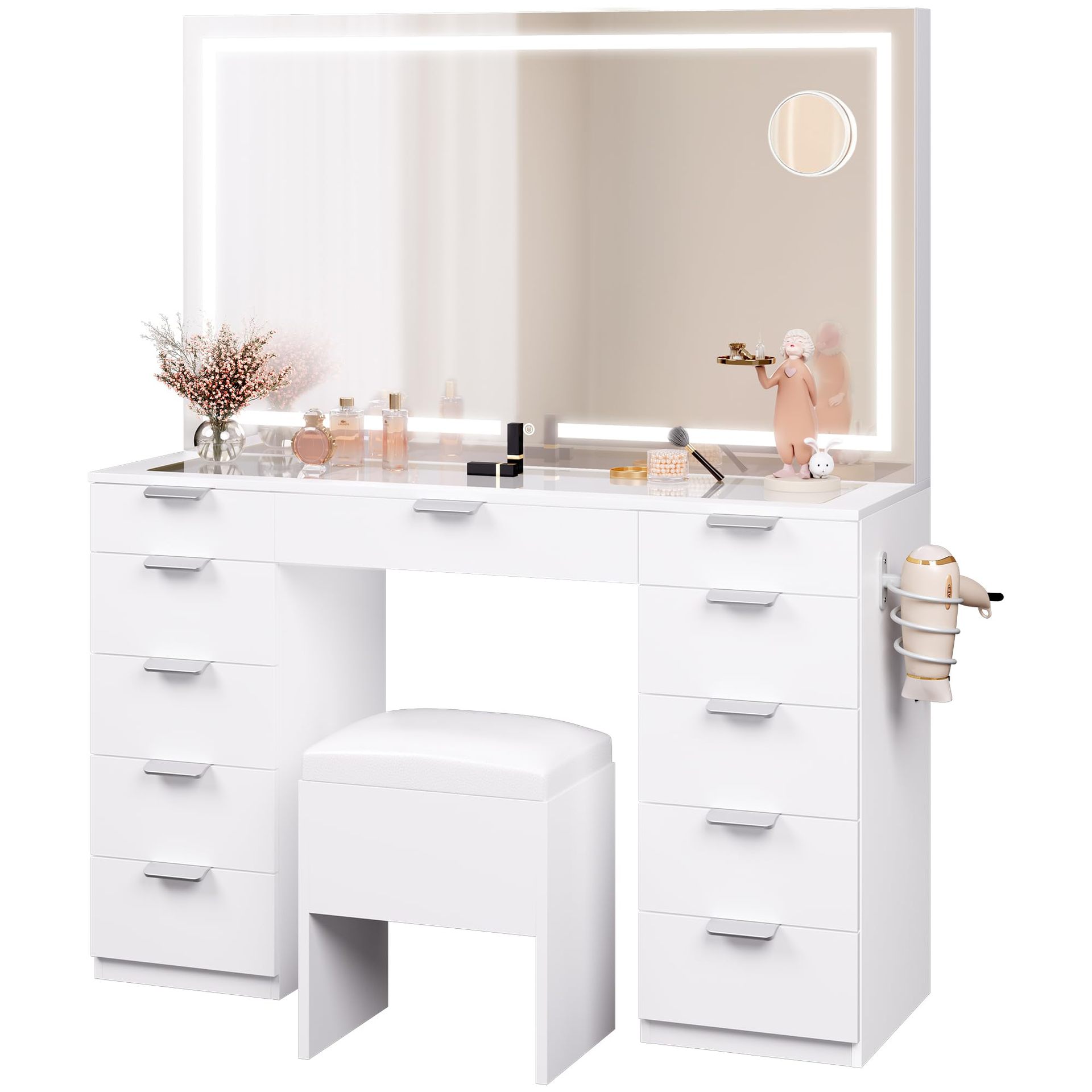 Foreign Trade Modern Minimalist Dressing Table Set Led Lighting Mirror and Power Socket, Dressing Table with Drawer