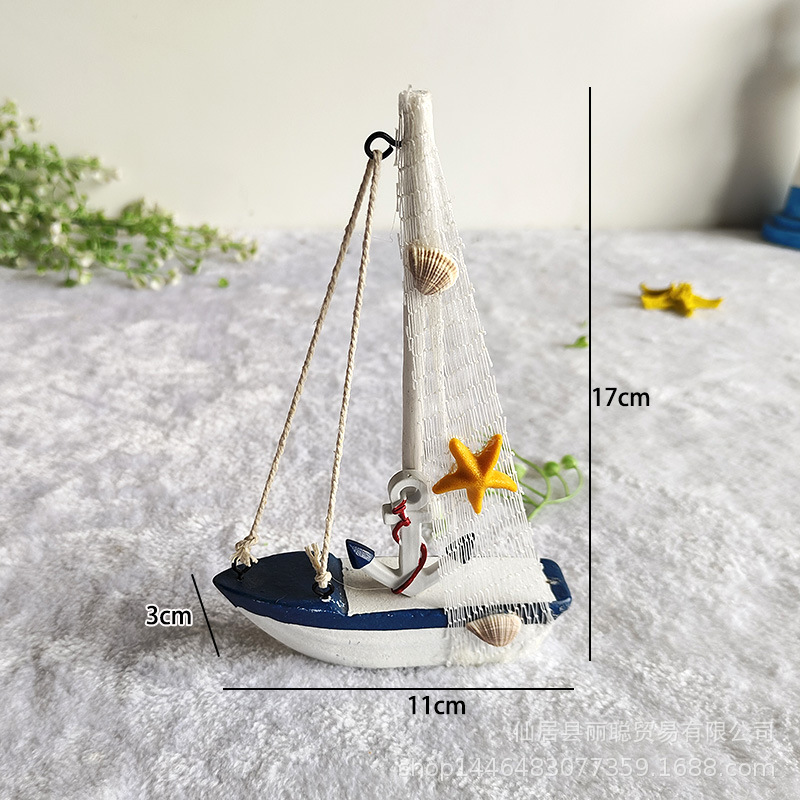 New Mediterranean home accessories blue and white shell sailboat handicraft gifts smooth boat
