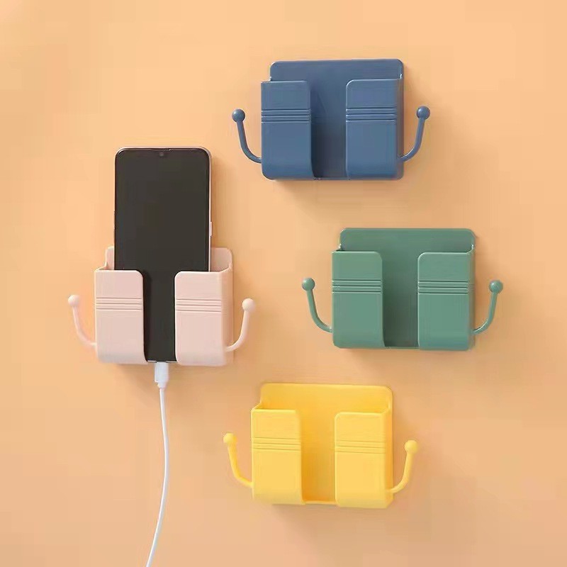Wall-mounted mobile phone charging bracket bedside fixed paste non-punch storage remote control storage box