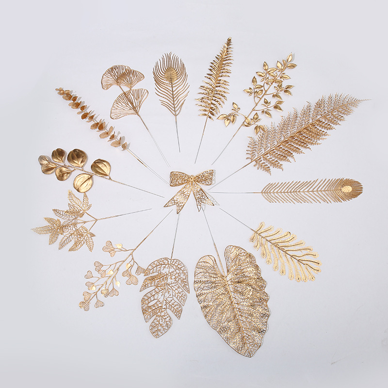 Золотой искусственный цветок золотой эвкалипт гинкго лист пластиковый цветок золотой лист рождественский цветочный благословляющий ведерко цветочная композиция материал