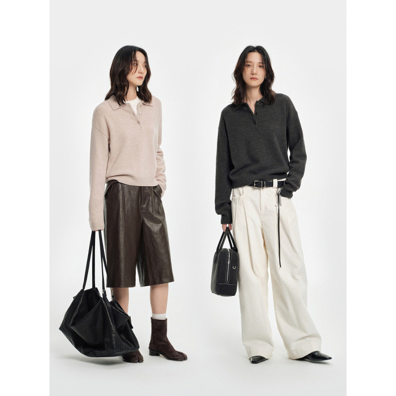 Layered Vintage Versatile Polo Collar Knit Sweater