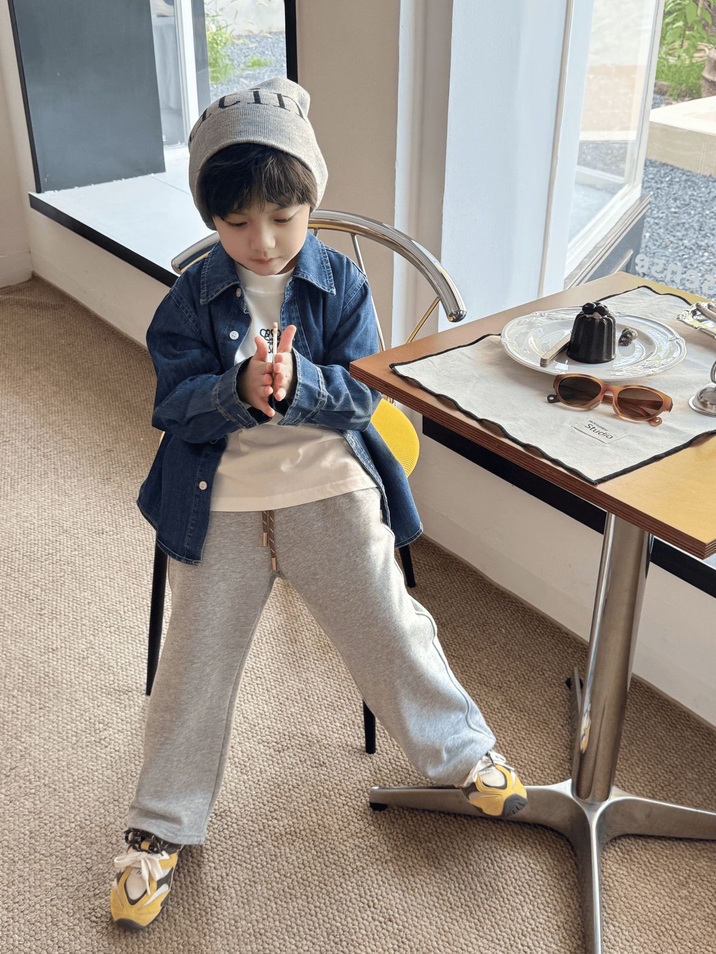 Dear Babys 25 Boys Pony Embroidered Retro Denim Shirt + Embroidered Straight Knitted Jeans]