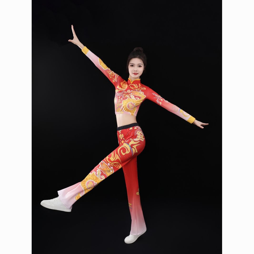 Aerobics Clothing Adult Competition Clothing Chinese Style Red Competition Fitness Aerobics Gymnastics Artistic Gymnastics Performance Clothing