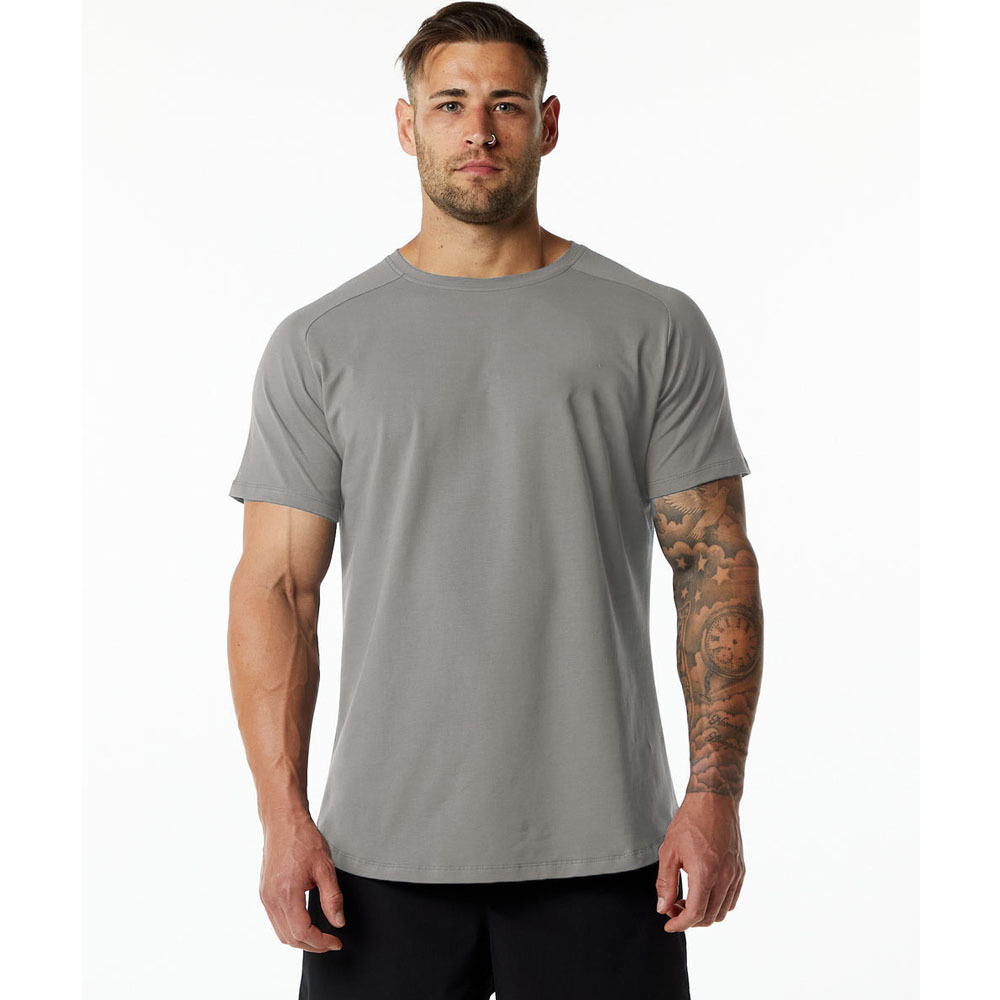 Summer European and American plus size sports fitness short sleeve men's cotton round neck solid color casual workout blank black T-shirt
