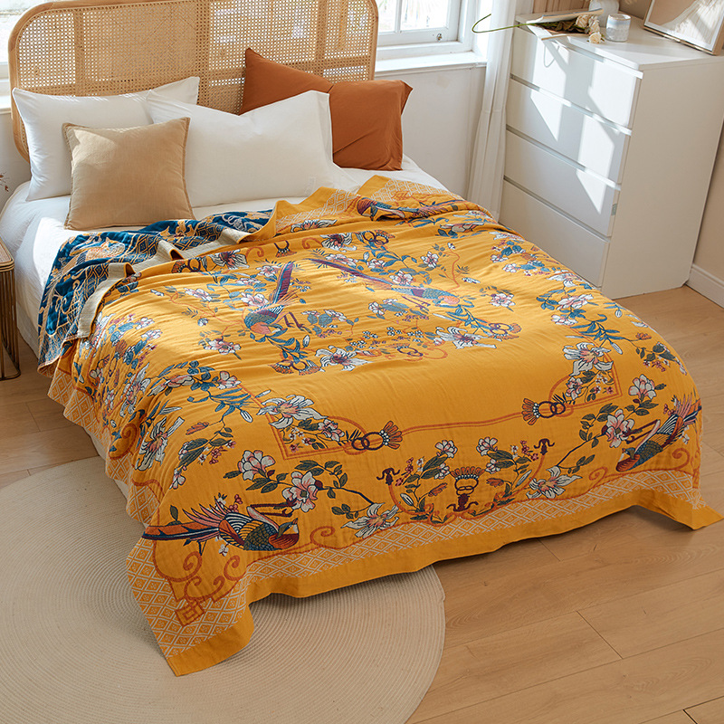 Ethnic Style Pure Cotton Gauze Quilt Lunch Break Sofa Cover Blanket Summer Towel Quilt Pure Cotton Single Double Blanket Bed Sheet