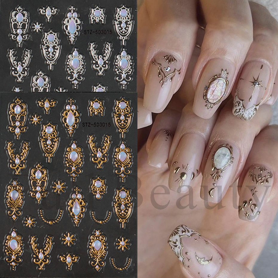 Cross-Border New Craft Nail Art Stickers Ins Embossed Stereo 5D Retro Baroque Palace Style Luxury Nail Stickers