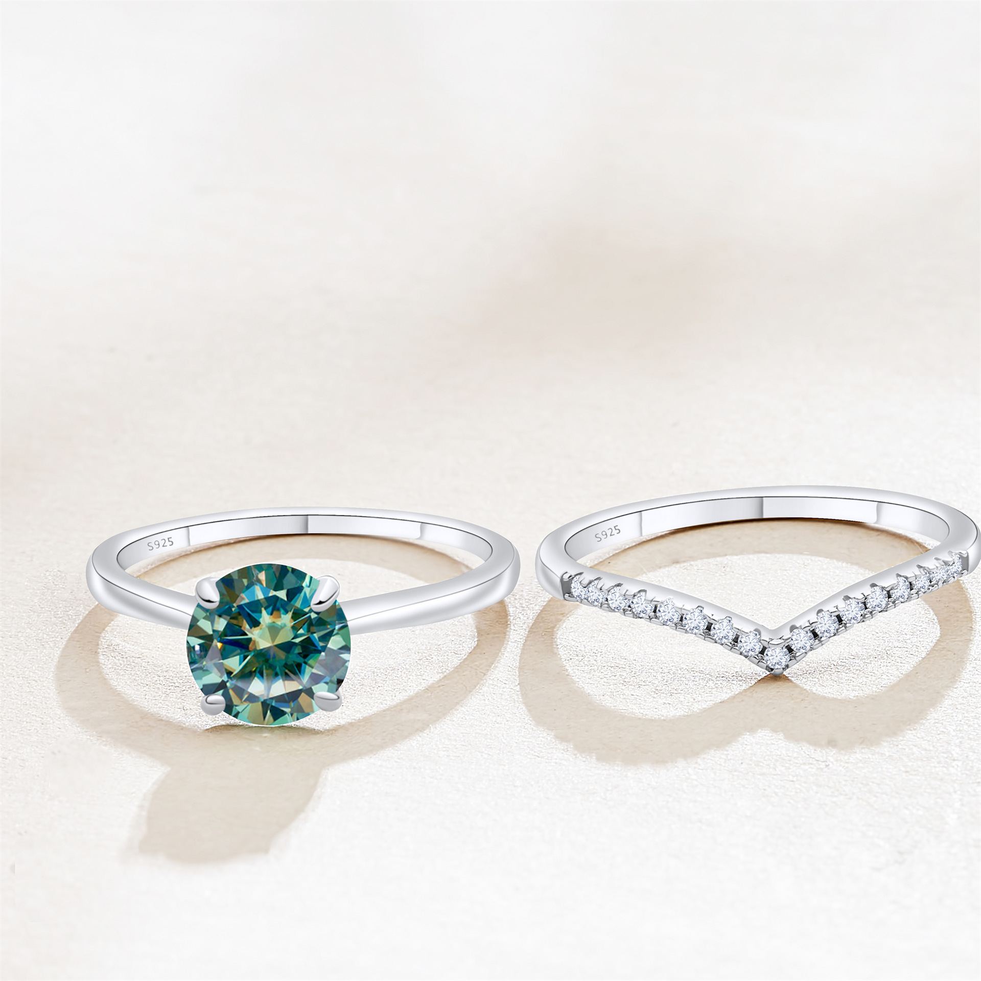 Cross-Border Exclusive S925 Silver Moissanite Set Earrings + Ring with Certificate Sparkling Fire Diamond Cross-Border Hot Sale