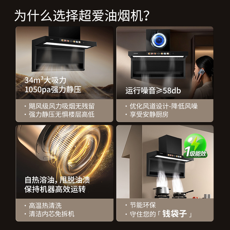 Wholesale Range Hood New Model with Variable Frequency for Home Use, Large Suction, Top and Side Dual Suction, Intelligent Control, Automatic Cleaning, 7-Shaped Range Hood