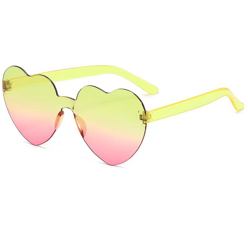 Heart-Shaped Sunglasses, Peach Heart Sunglasses, Jelly-Colored Rimless Heart-Shaped One-Piece Glasses, Dazzling Color Glasses