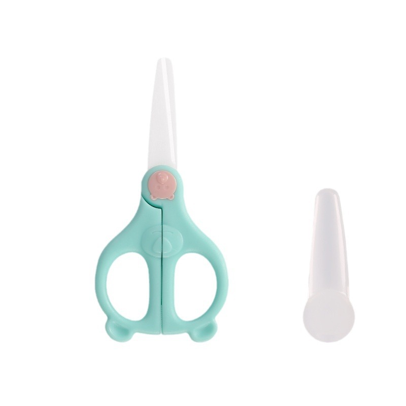 Ceramic bear food supplement storage box baby baby food scissors stainless steel scissors outdoor portable vegetable scissors meat