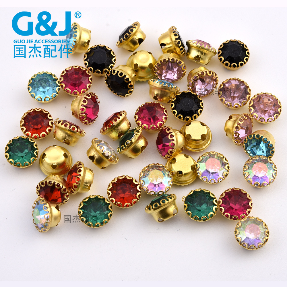 Acrylic Hand-stitched Drill Claw Drill 8 Round Lace Buckle Drill Wedding Dress Stage Performance Clothing Gold Bottom Claw Drill