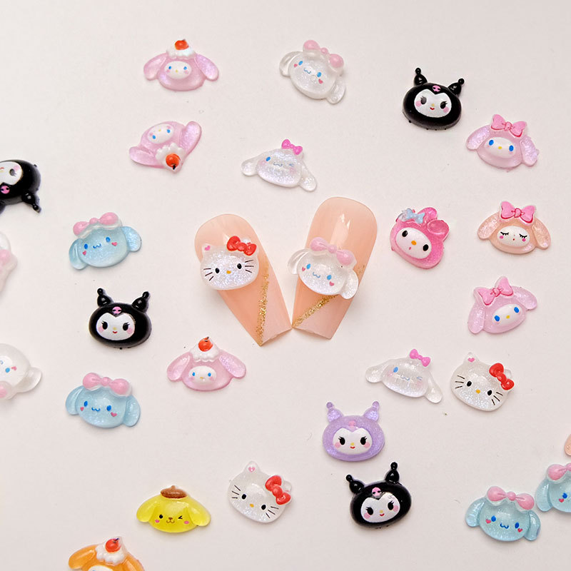 Cartoon Nail Art Accessories Kuromi Kt Cat Big-Eared Rabbit DIY Wearable Nail Studs Cream Glue Accessories Wholesale