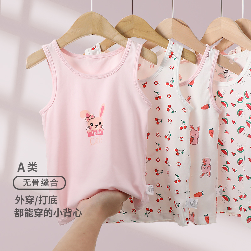 Детская одежда без косточек летний новый жилет из чистого хлопка для детей майка с мультяшным принтом круглый вырез однослойная доставка