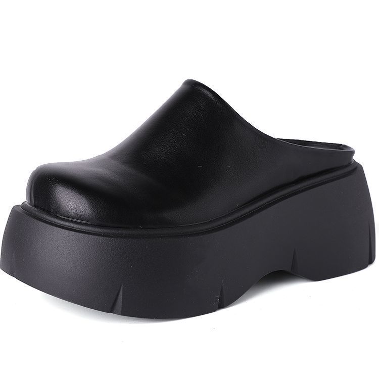 2024 Autumn New Women's Platform Closed-Toe Slippers, Comfortable Thick-Soled Waterproof Half-Slippers Trend