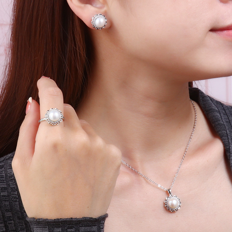 2025 Spring New Natural Freshwater Pearl Jewelry Set Elegant Earrings Support Re-Inspection Three-Piece Set