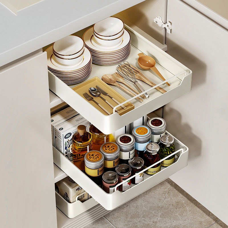 Kitchen Pull-Out Storage Rack with Built-In Slide Rail under the Sink Pull-Out Basket Cabinet Drawer-Type Ultra-Deep Storage Box Artifact