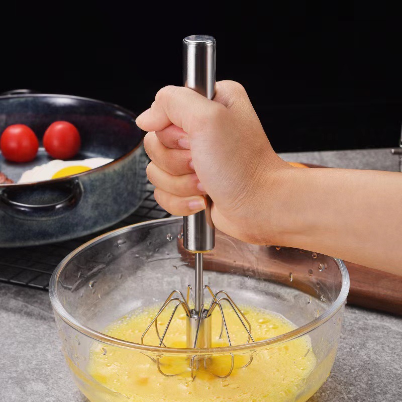 Stainless steel semi-automatic egg beater hand mixer rotary press egg cream milk household kitchen commercial