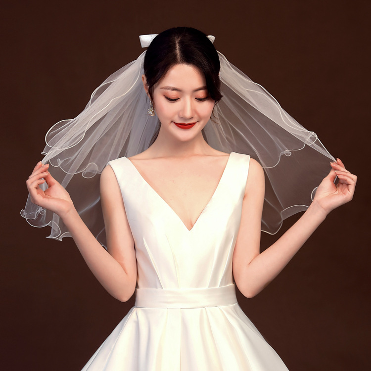 Bridal Veil Short Cyber Celebrant Two-Layer Bow Ribbon Simple Luminous Floor Stall Soft Puffy White Wholesale for Children
