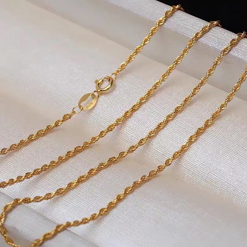 Jinsheng Jewelry 18K Gold Necklace Women's K Gold Au750 Color Gold Twist Hemp Rope Chain Live Gold Wholesale