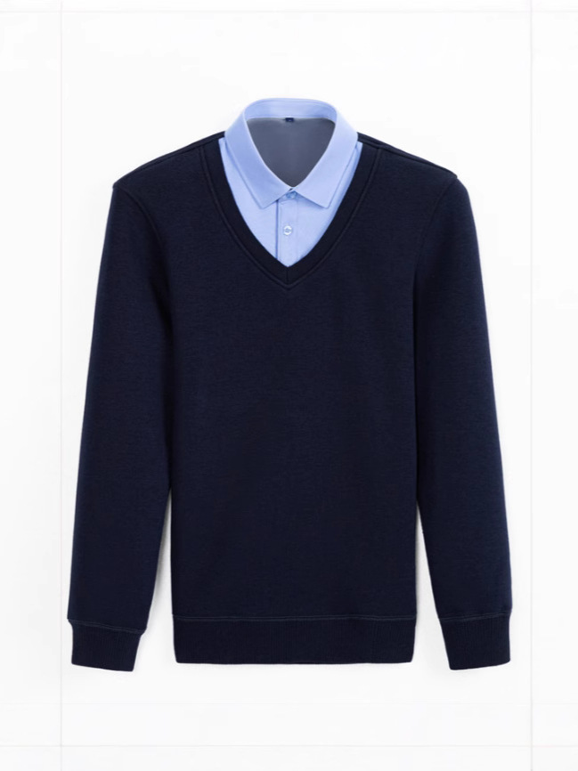 Authentic Autumn and Winter Wool Sweater for Men, Fleece-Lined, Faux Two-Piece, Thickened Shirt, Base Sweater, Knitwear, Security, Commuting, Warm