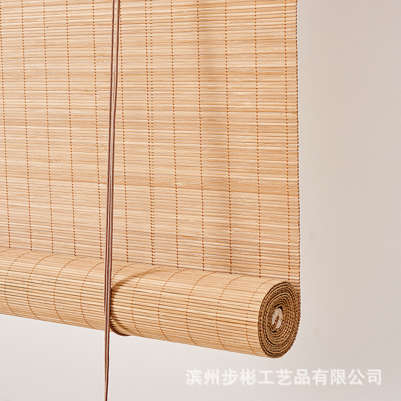 Customized New Chinoiserie Printed Bamboo Curtains Office Tea Room Partition Roller Blinds Hotel B&B Carbonized Adjustable Bamboo Curtains