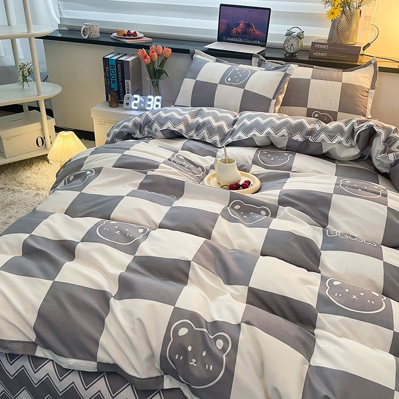 Washed Cotton Simple Bed Bed Sheets Four-Piece Bedding Set Student Dormitory Four-Season Universal Three-Piece Quilt Cover Single Piece