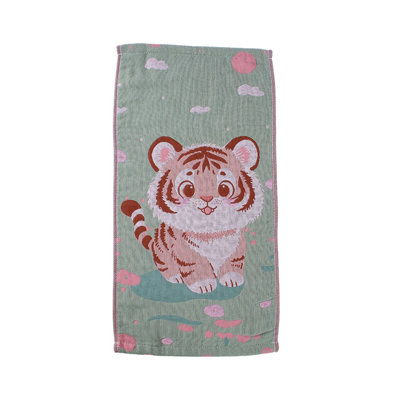 Pure Cotton Cartoon Kidsren's Gauze Towel Kindergarten Kidsren's Towel Cute Hanging Absorbent Cotton Handkerchief Multi-Layer Gauze