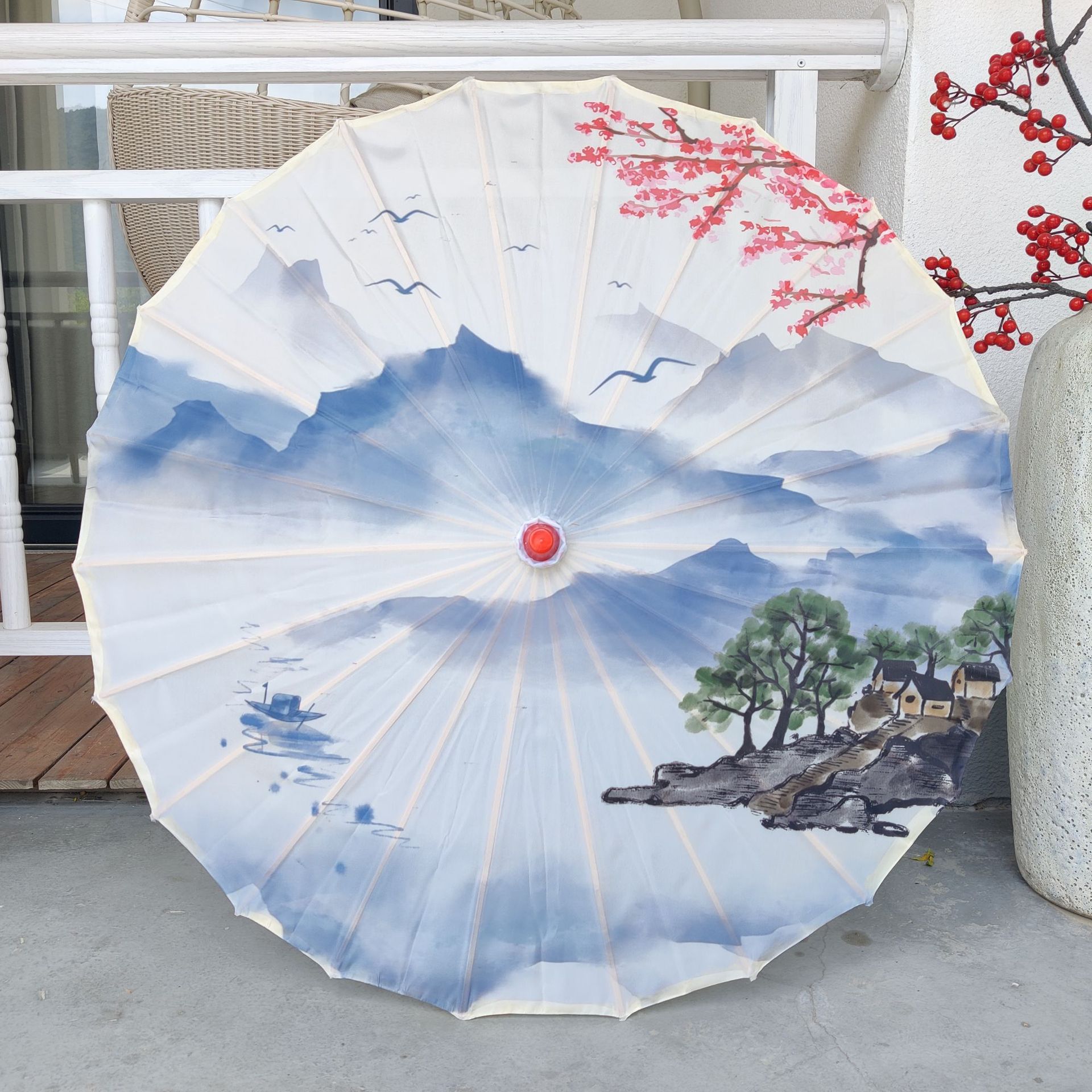 Cloth Bag Chinese Style Printed Ceiling Decoration Oil Paper Umbrella Catwalk Dance Performance Props Ancient Style Craft Umbrella Silk Cloth Umbrella