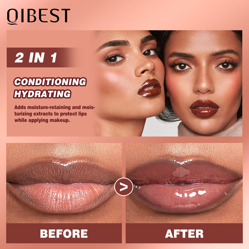 Qibest Cross-Border Colored Lip Gloss Liquid Hydrating Moisturizing Light and Shiny Lip Balm Water Gloss Lip Glaze Moisturizing Lip Cream