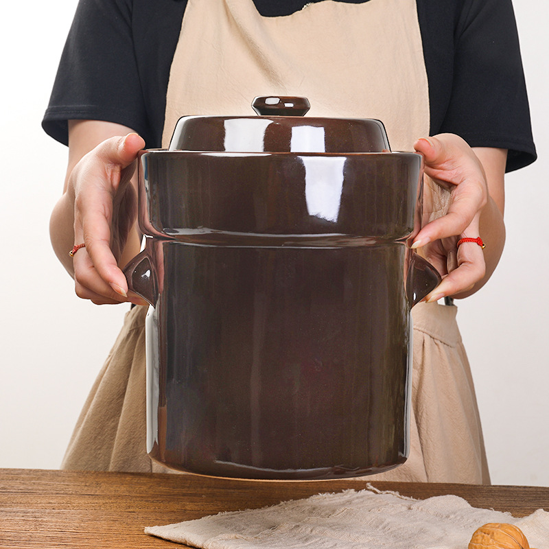 Ceramic Pickle Jar, Pickle Sealed Jar with Stone Pressed Food Pickled Fermentation Jar, Can Be Equipped with Mixing Stick, Household Pickle Jar