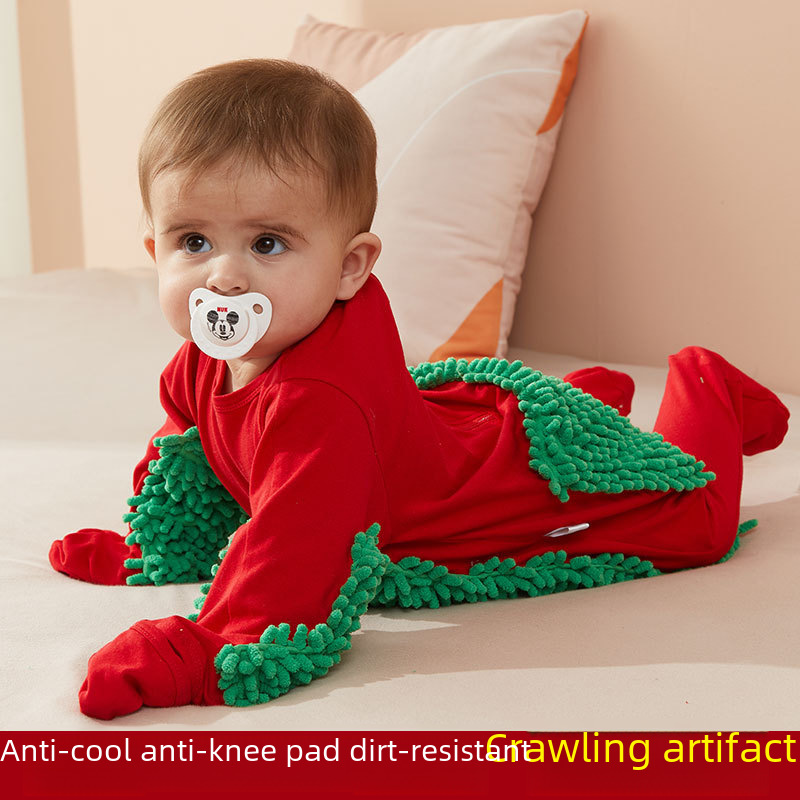 2024 New Floor Mopping Clothes for Men and Women, Pure Cotton Crawling Clothes, Baby Jumpsuits, Spring and Summer European and American Anti-Dirty Mop Clothes