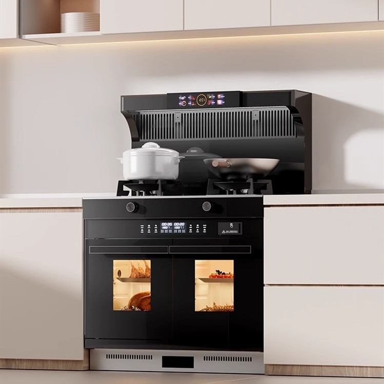 Integrated Kitchen Stove with Side Suction, Downdraft, Steam Oven, Large Suction Range Hood, and Gas Stove for Home Use