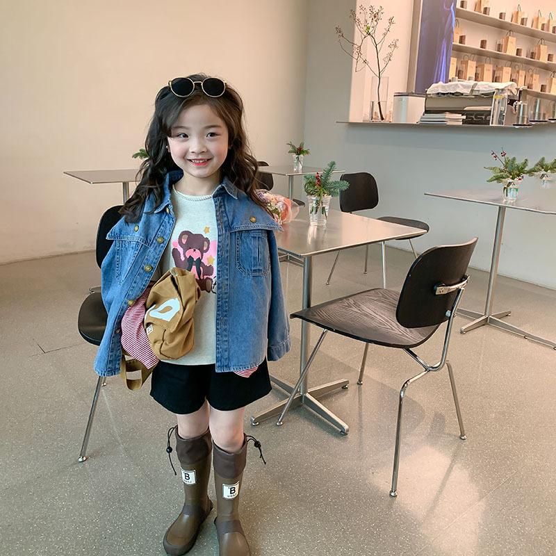 [Big Sale Style] Korean Denim Shirt Tops for Boys and Girls, Spring Clothes, Children's Baby Tops, Fashionable Shirts