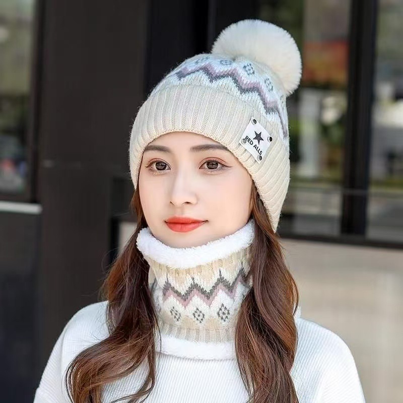 Hat Autumn and Winter Korean New Ear Protection Wool Neck Cap Women's Thickened fleece-lined Cold-proof Warm Winter Cycling