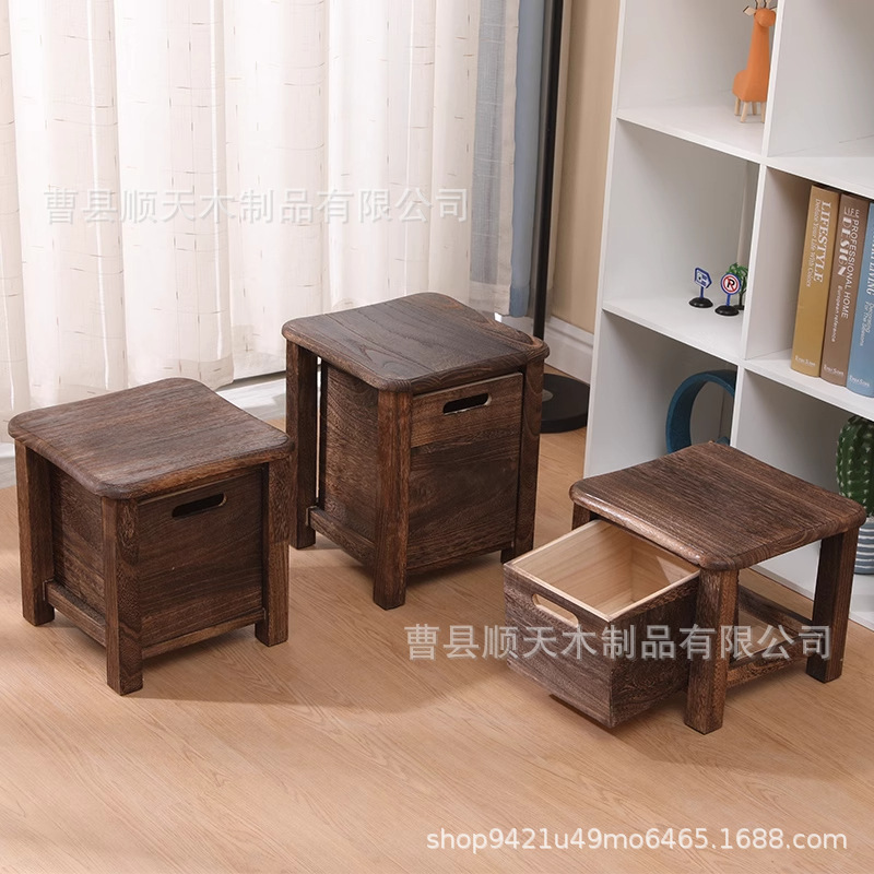in stock Solid Wooden Stool Storage Small Stool Bedside Cabinet Stool Storage Stool Nordic Style Shoe Changing Stool Household Small Stool