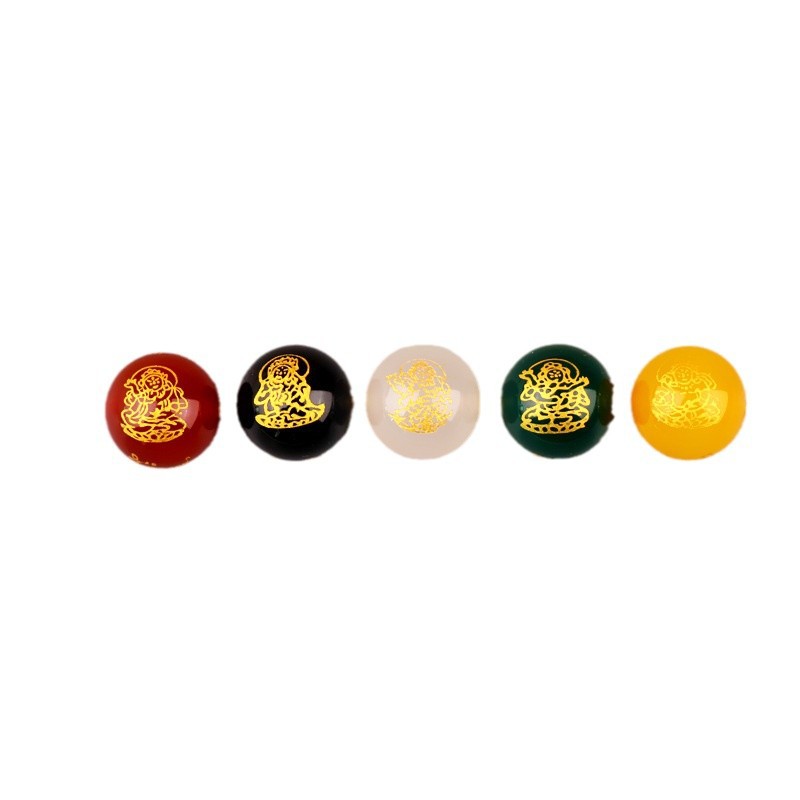Natural agate five-way god of wealth loose beads with beads bronzing lettering diy jewelry semi-finished bracelet accessories wholesale
