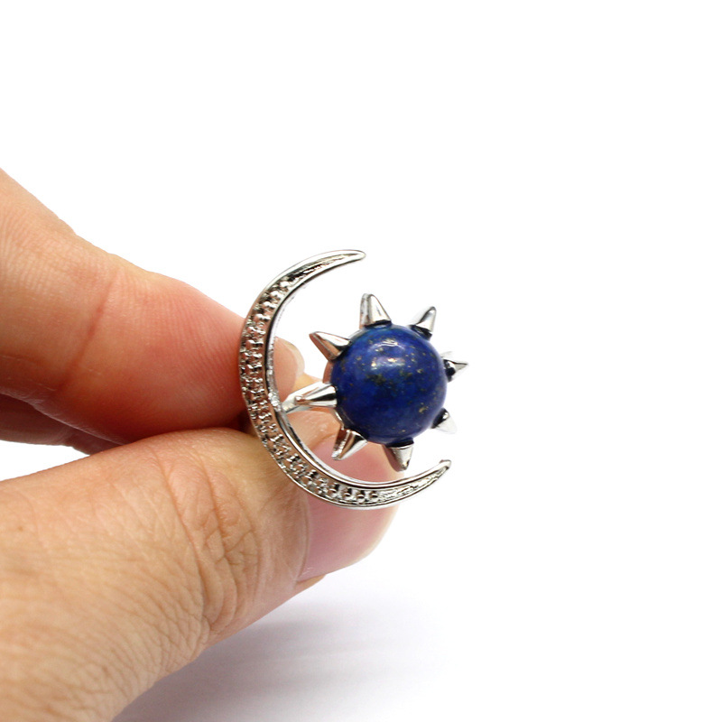 Factory direct cross-border foreign trade jewelry supply natural stone amethyst Moon Sun crystal ring Live