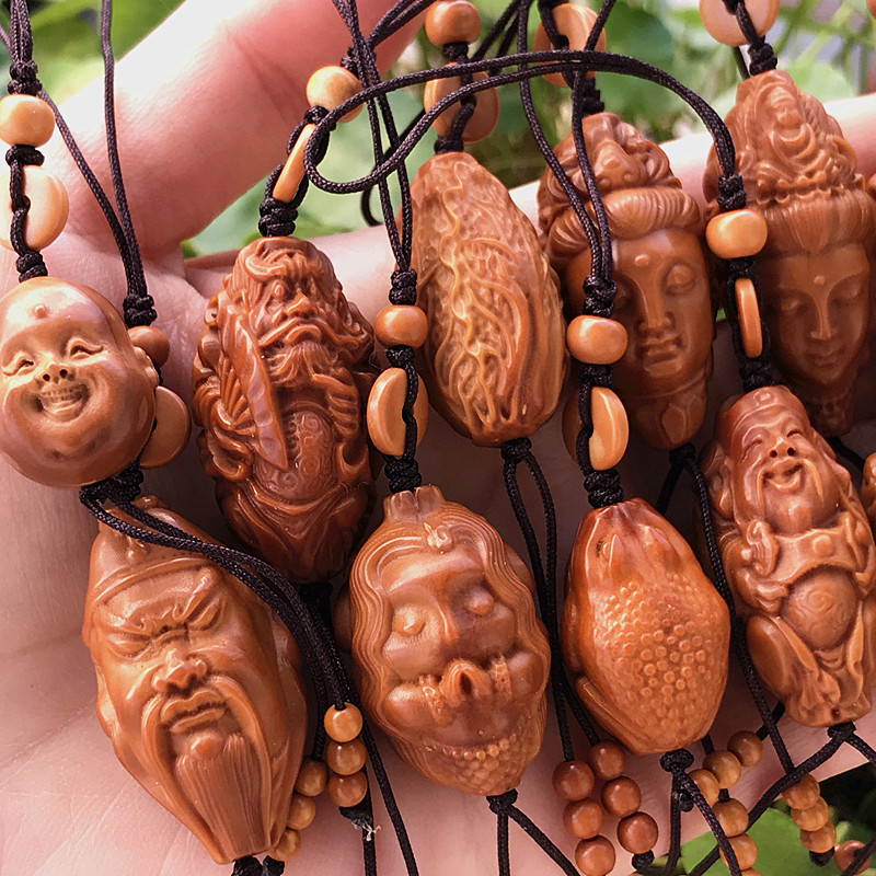 Olive Kernel Single Seed Carving God of Wealth Guanyin Single Pendant Pendant Keychain Car Hanging Handle Buddha Head Single Collection