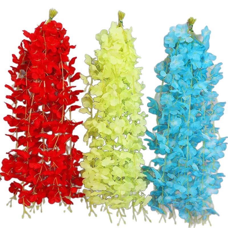 Simulation wisteria flower string hydrangea vine decoration fake flower vine hanging wedding plastic flower silk flower ceiling
