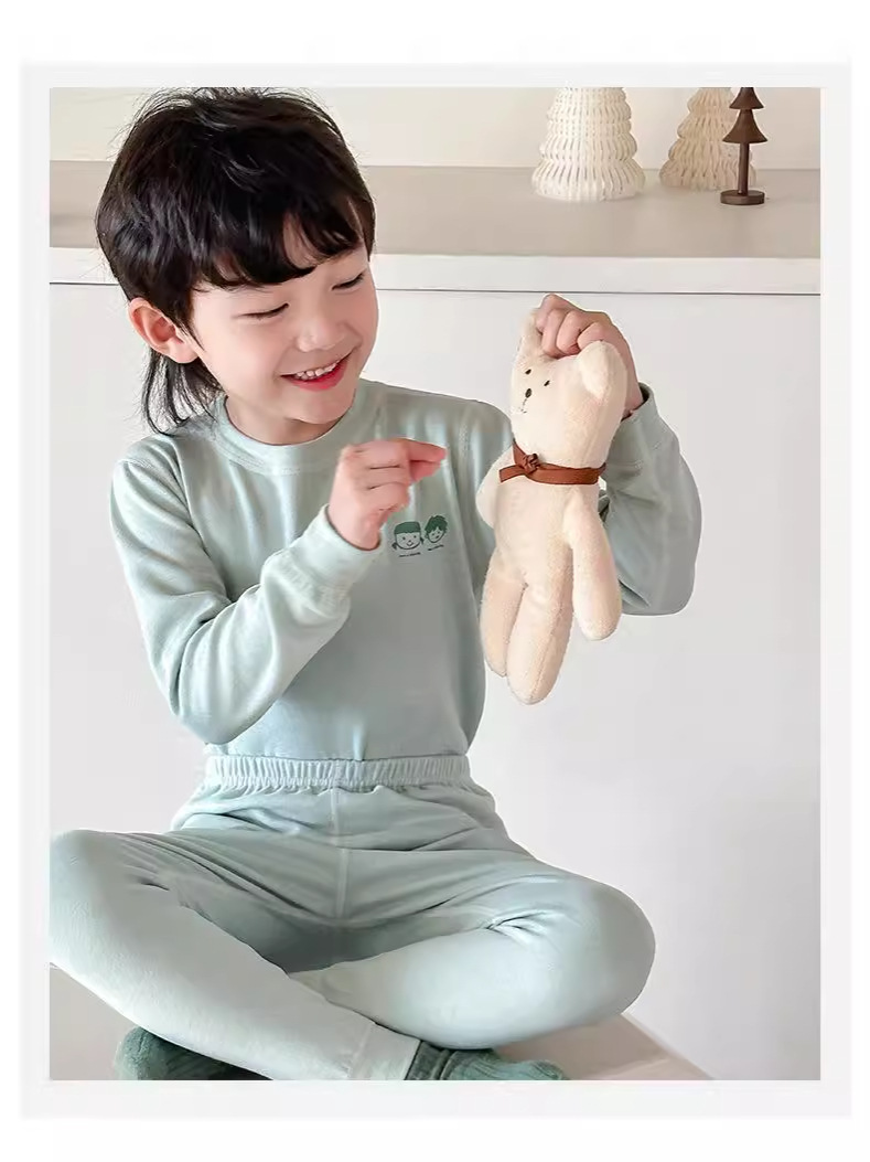 Children's thermal underwear suit thickened autumn and winter wool mulberry silk men's and women's bottoming pajamas fleece-lined autumn clothes autumn pants
