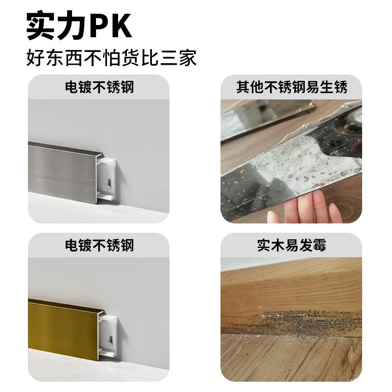 201 Stainless Steel Baseboard Without Base Layer 6cm 8cm Snap-On Brushed Engineering Decoration 304 Metal Skirting Board