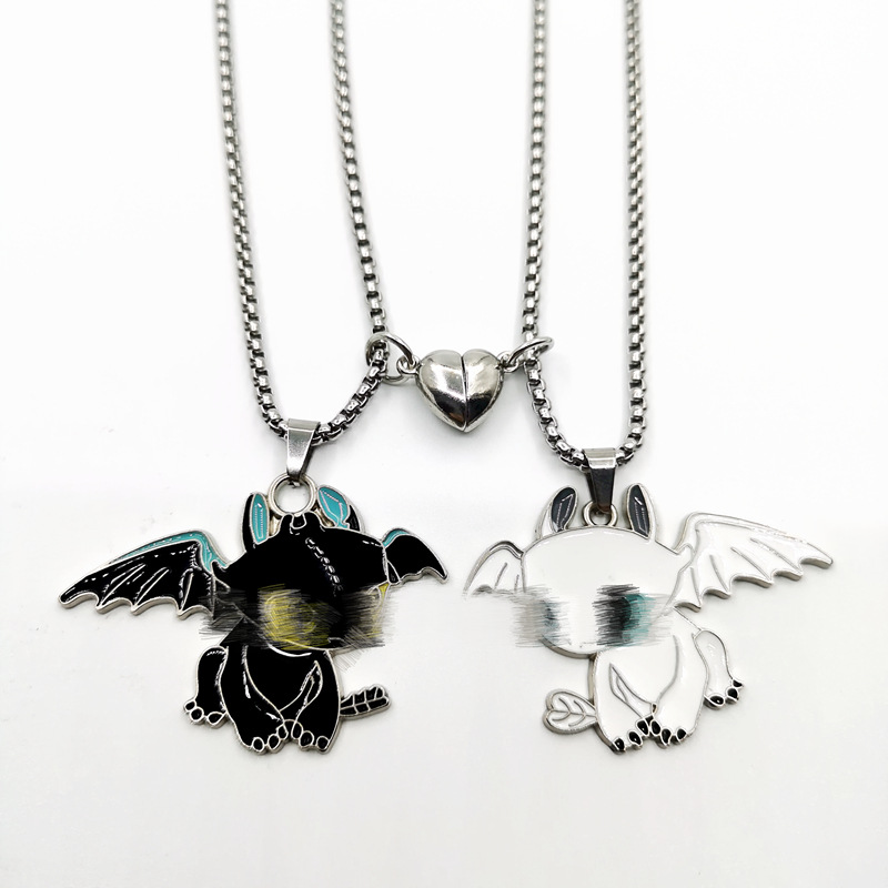Cartoon Kulomi Merlot Black and White Dragon Double Evil Necklace Pendant Glue Dropping Oil Accessories Pendant Accessories