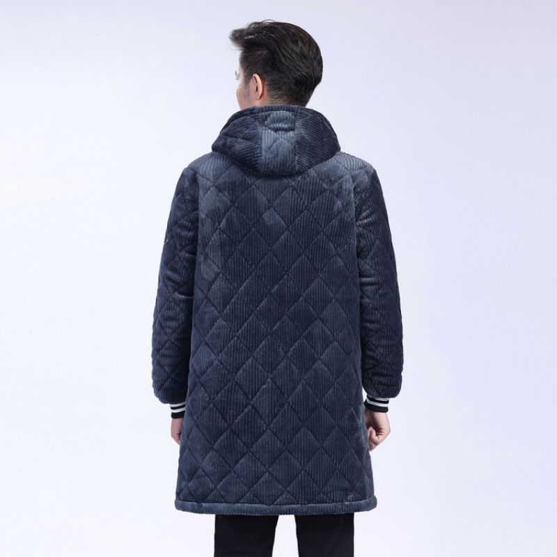 Thickened Cotton-Padded Men's Coat, Winter Warm Fleece-Lined Mid-Length Cotton-Padded Jacket, Loose Cotton-Padded Jacket, Work Clothes, Outwear