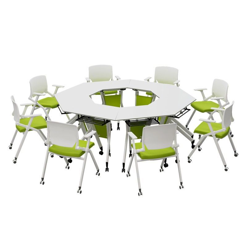 Folding Training Table and Chair Combination Mobile Trapezoidal Desk Splicing Conference Table Educational Institution Hexagon Desk