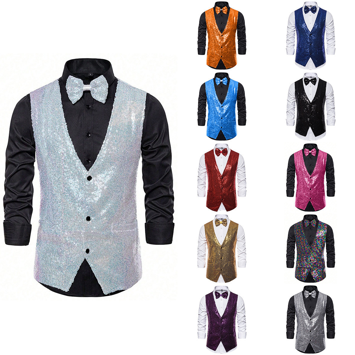 Men's Stage Performance Clothing Small Sequin Vest Photo Studio Photo Host Singer Emcee Vest